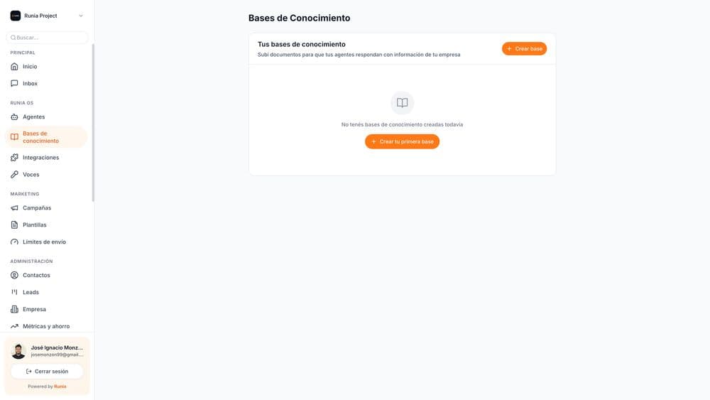 Panel de Base de Conocimiento en Runia Nexus